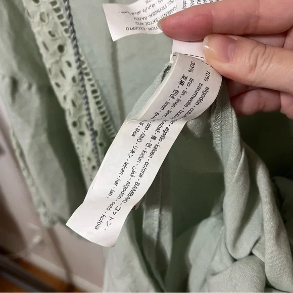 Zara Sage Green Linen Blend Eyelet Tassel Mini Dress Womens Medium - Picture 10 of 11